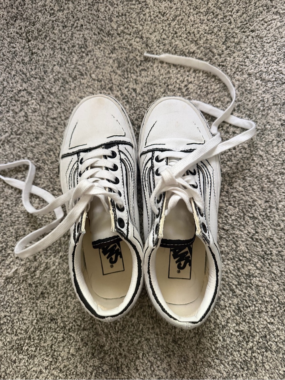 Vans White Canvas Low Top Sneakers with Black Trim